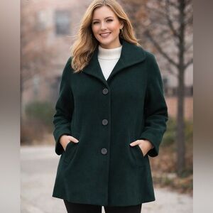 Ellen Tracy Dark Green Wool & Angora Pea Coat